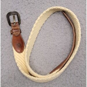 Vintage Torino Belt Womens 32 Braided Cotton Leather Trim Gold Tone Brass Buckle